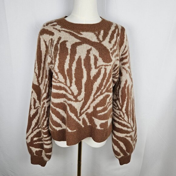Just Female Sweater Medium Jungle Knit Wool Mohair Animal Print Brown/White - Picture 3 of 12